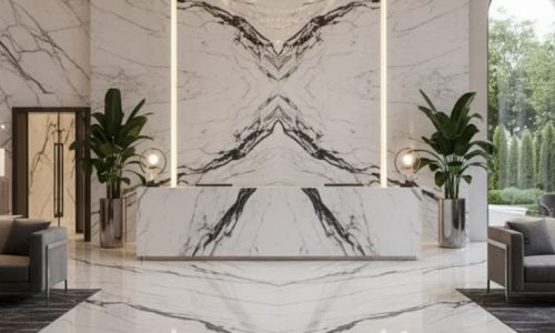 Bookmatched Marble Feature Wall _ Luxury Lobby Interior Design